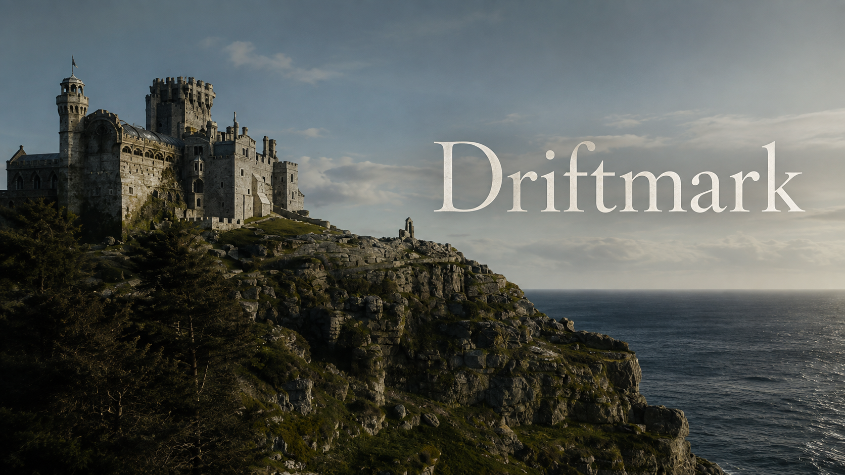 Driftmark城堡坐落在臨海峭壁上,畫面標示 Driftmark