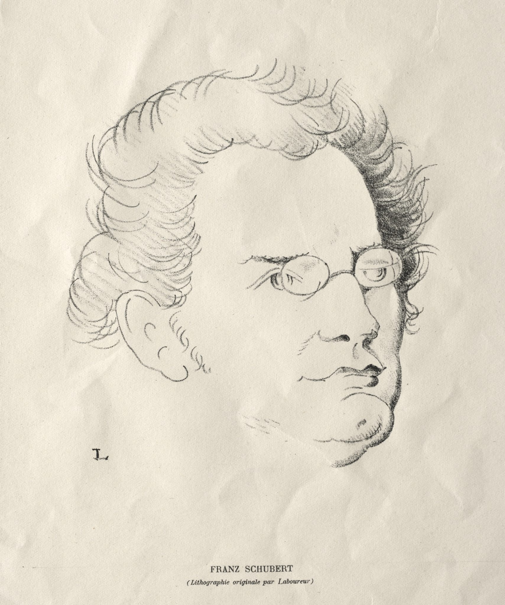 Jean-Émile Laboureur〈Franz Schubert〉1928 年石版畫；Cleveland Museum of Art 館藏，用於辨識人物