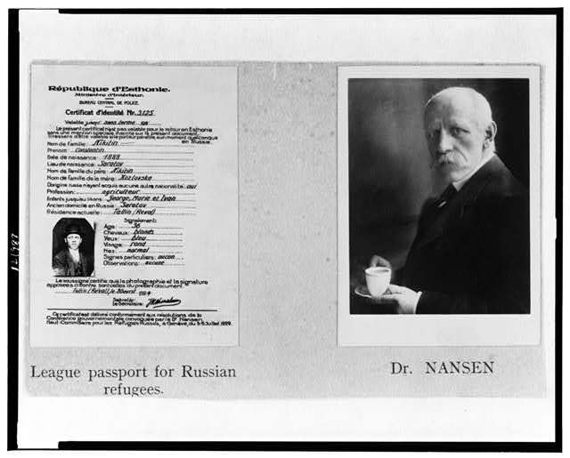 美國國會圖書館收藏的南森護照與 Fridtjof Nansen 肖像